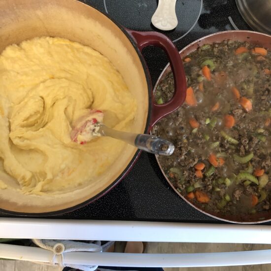 Mashed Potatoes and Beef ready to be put together