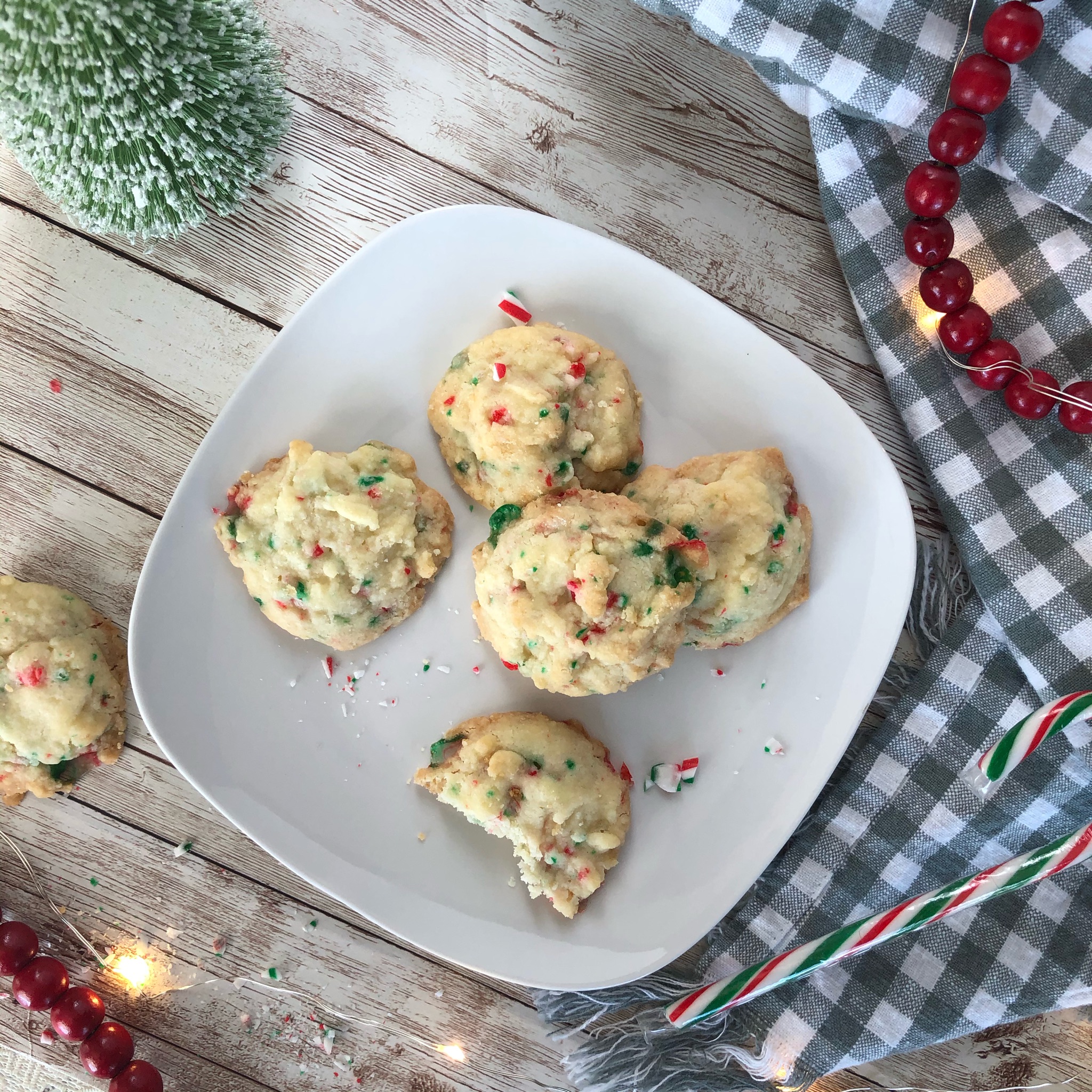 Easy Candy Cane Whipped Shortbread Cookies