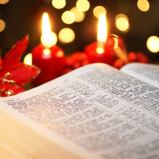 An open Bible tells us of the birth of Christ and reminds us of the Promise of Christmas