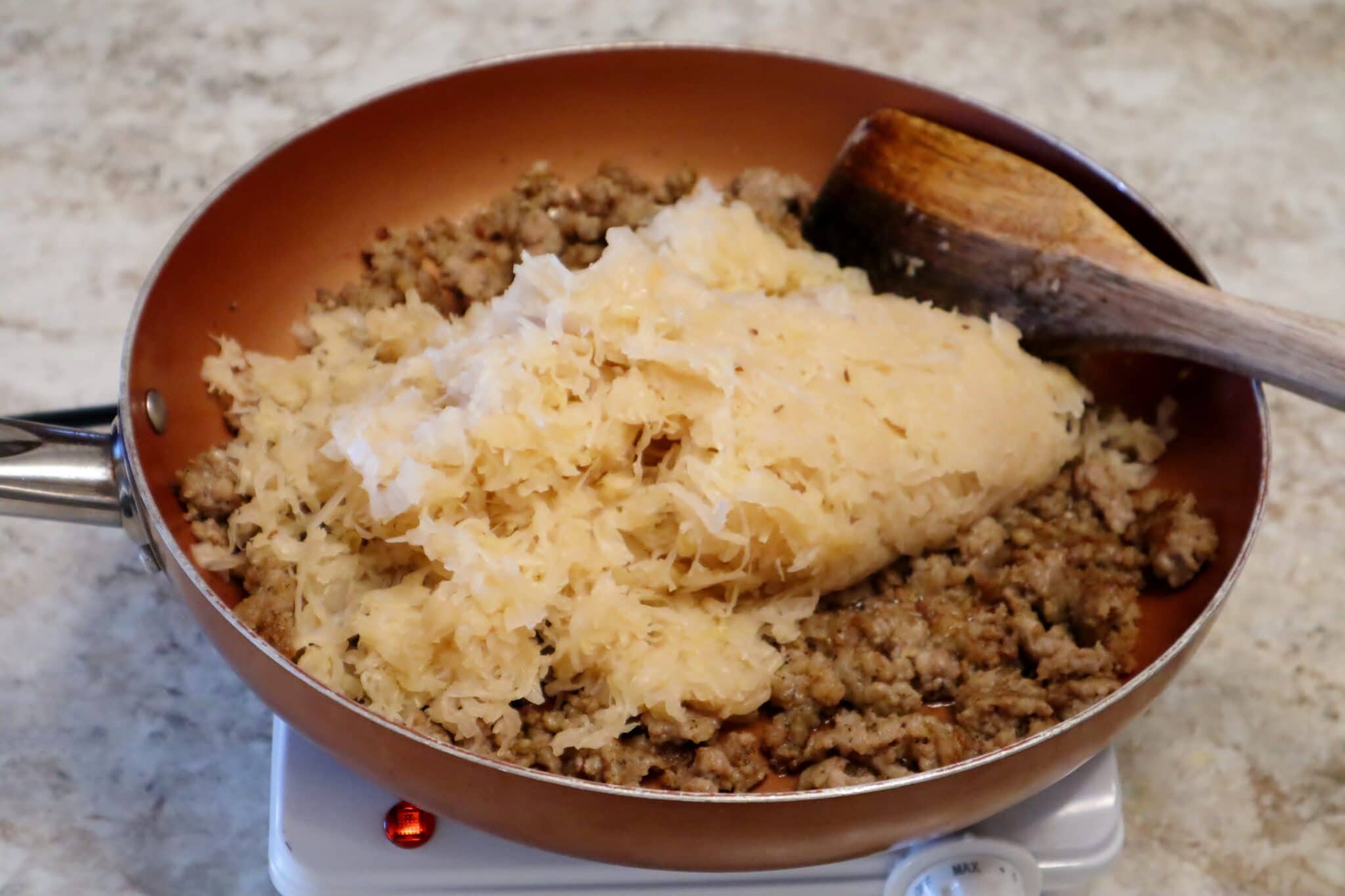 Easy Fried Sauerkraut and Sausage with Buttered Noodles