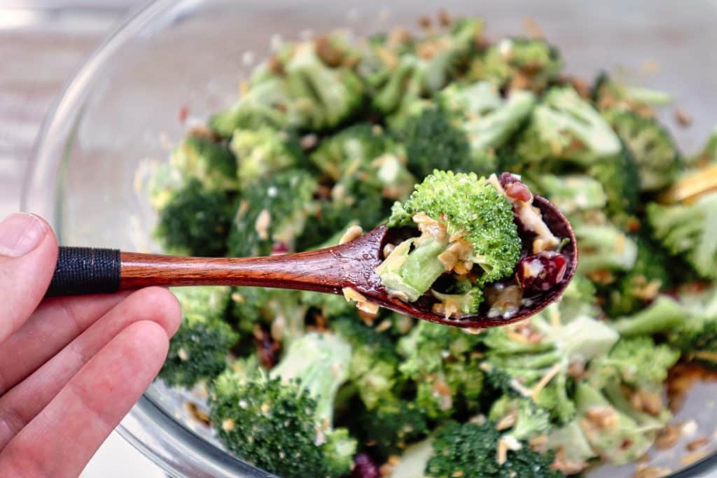 a spoonful of tasty easy broccoli salad