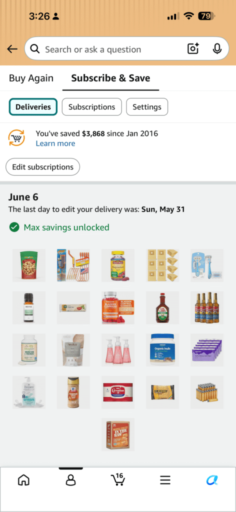 A image showing an upcoming Amazon Subscribe and Save order